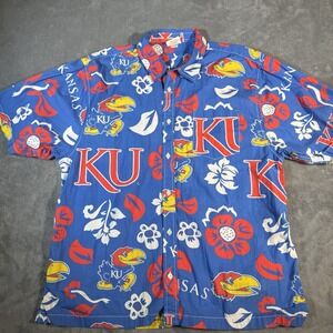 Wes and Willy Men's XXL Kansas Jayhawks Button Up Hawaiian Shirt NCAA KU